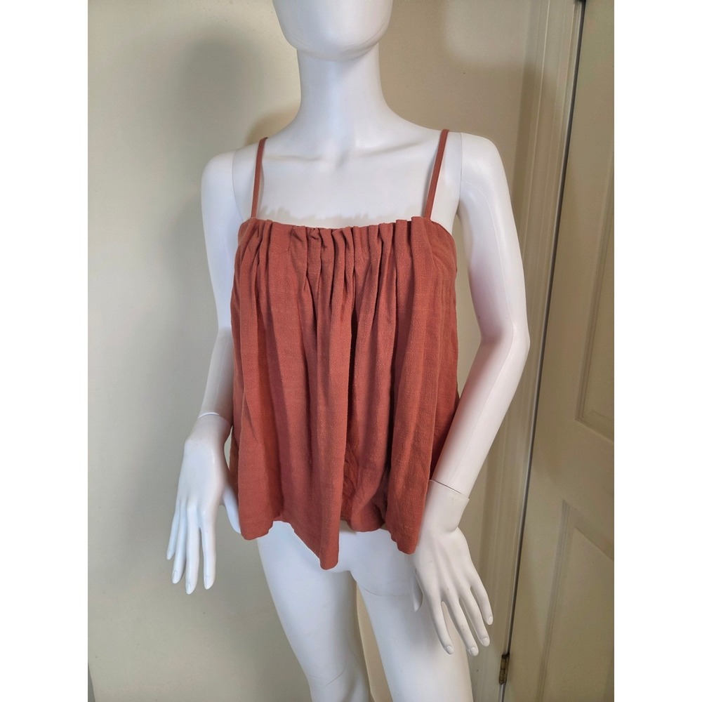 Reset by Jane Terracotta Rust Pleated Linen Blend Camisole Tank Top Small JT450